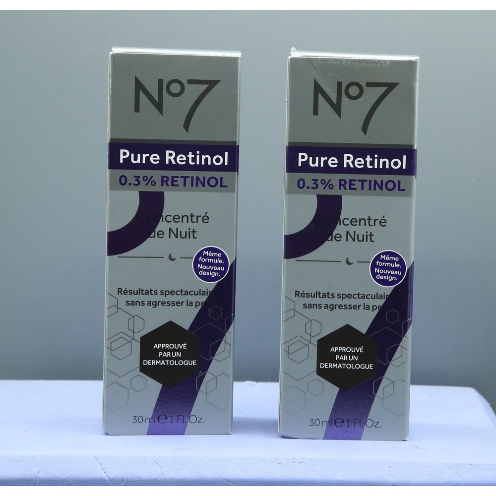 No7 Pure Retinol 0.3% Night Concentrate 1 Fl. Oz., LOT OF 2